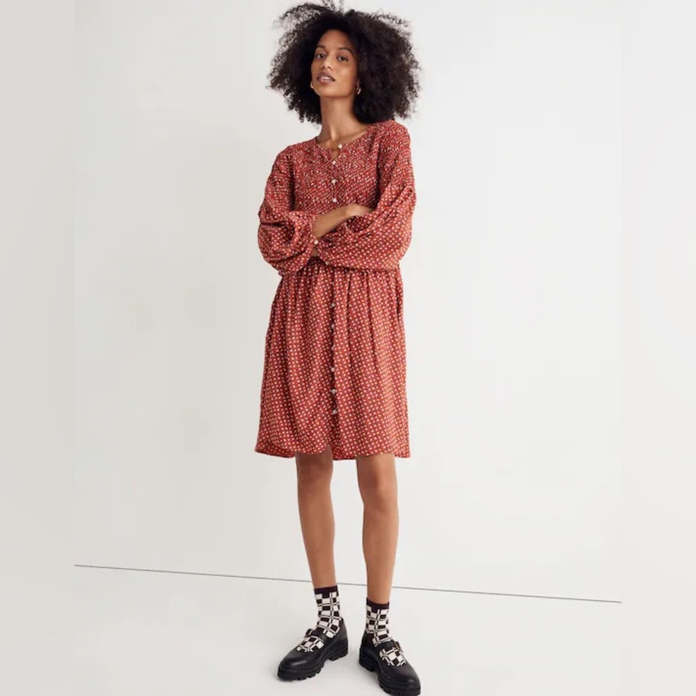 Madewell Challis Button-Front Smocked Mini Dress in Tiny Daisy Floral Size XS